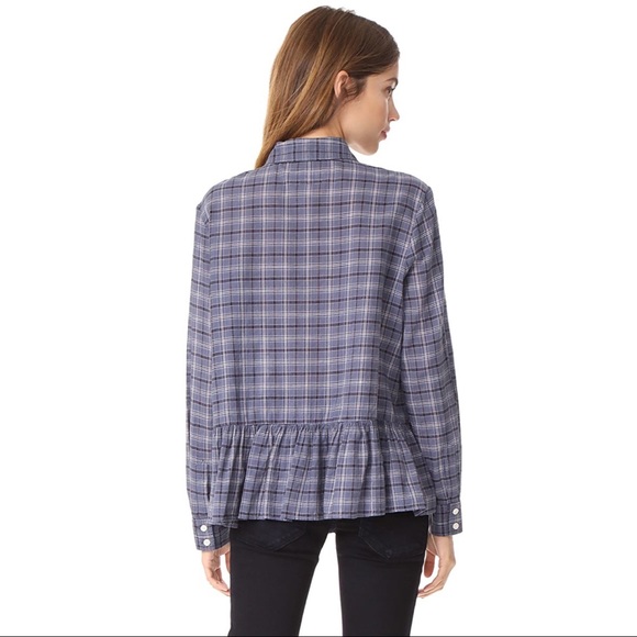 THE GREAT. The Ruffle Oxford Shirt - Library Plaid - Picture 13 of 15
